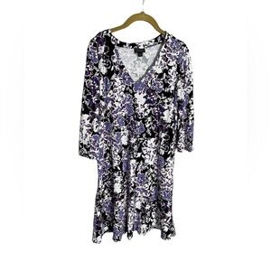 J Jill Wearever Floral V Neck Tunic Swing Dress Medium